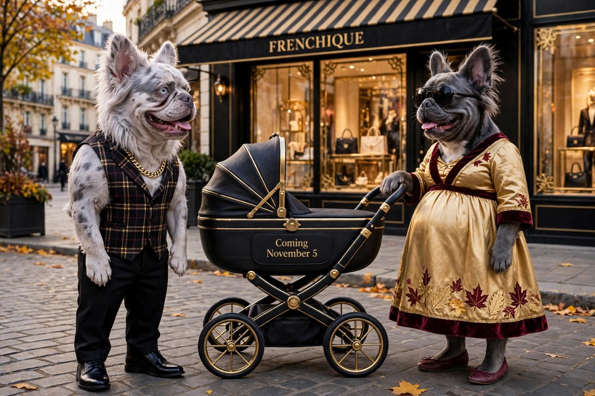Messi and Bluebell, fluffy French Bulldog parents at Frenchique in Elizabeth City, North Carolina — puppies coming November 5